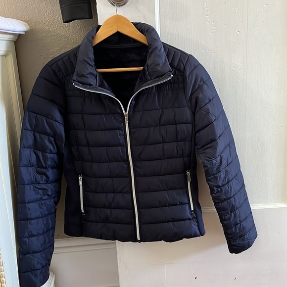 Ci Sono Faux Fur Lined Navy Puffer Jacket Women’s Size M Winter Wardrobe - Picture 13 of 13